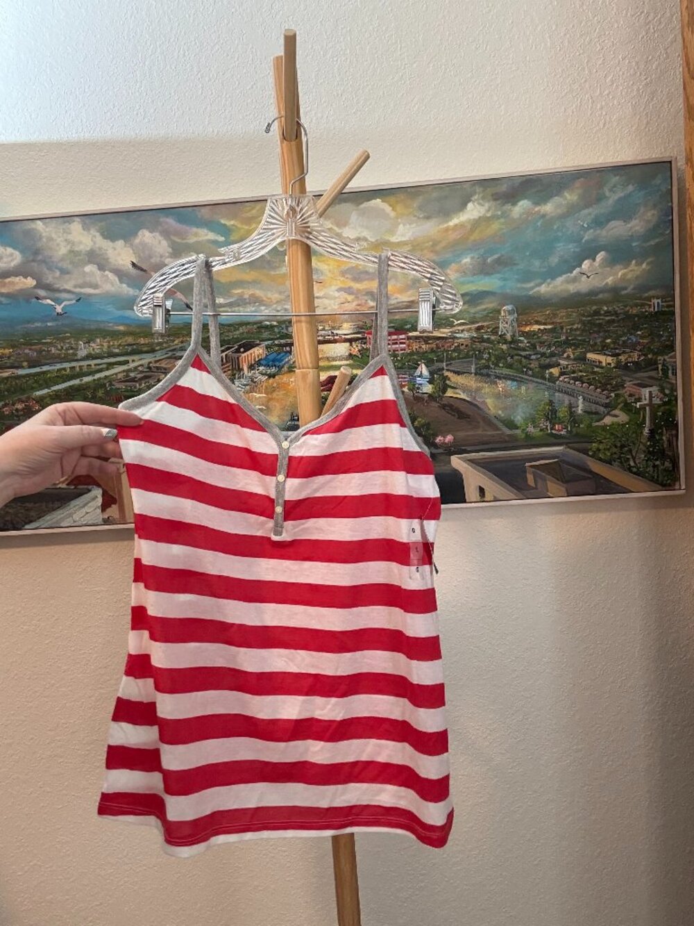 Old Navy Striped Henley Cami NWT Red White Americana Size Large